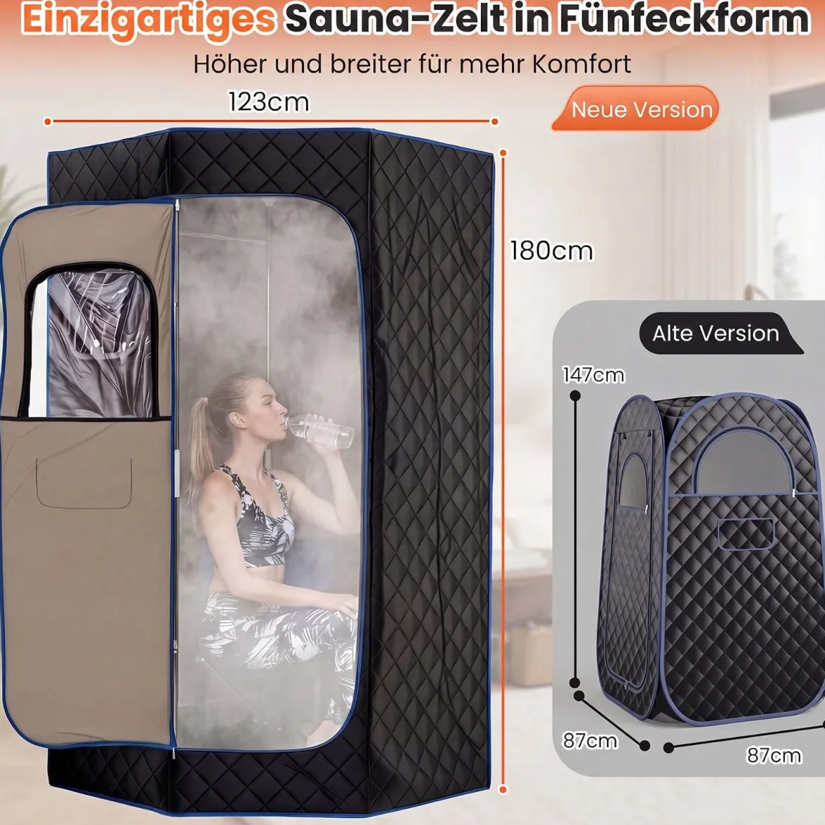 Dampfsauna Tragbar Heimsauna mit 9 Temperaturstufen Saunazelt mit Fernbedienung & Timer Schwarz