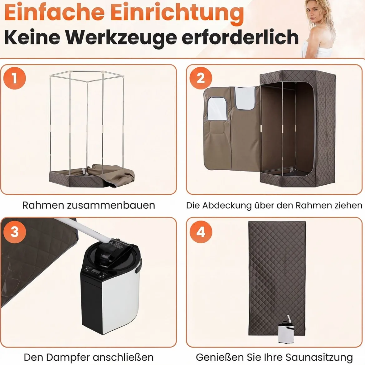 Dampfsauna Tragbar Heimsauna mit 9 Temperaturstufen Saunazelt mit Fernbedienung & Timer Grau