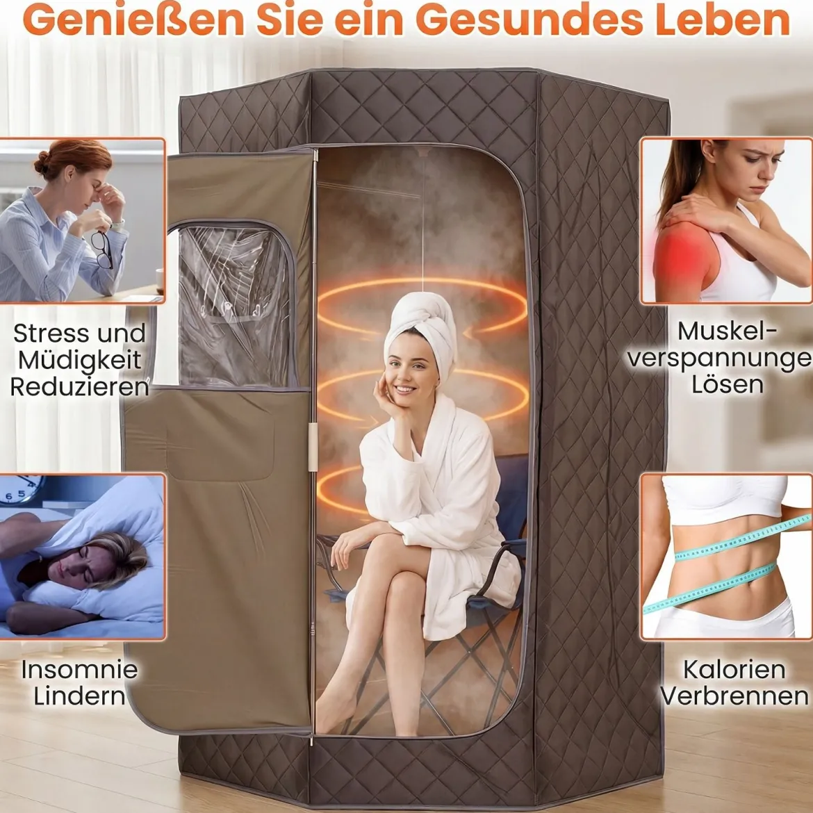 Dampfsauna Tragbar Heimsauna mit 9 Temperaturstufen Saunazelt mit Fernbedienung & Timer Grau