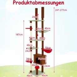 Deckenhoch Pilz Kratzbaum mit Hängekorb & Sisal-Kratzpfosten & Ball Kletterbaum Katzenbaum