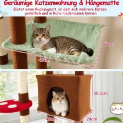 Deckenhoch Pilz Kratzbaum mit Hängekorb & Sisal-Kratzpfosten & Ball Kletterbaum Katzenbaum