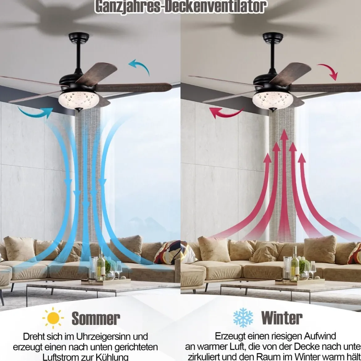 Deckenventilator mit Fernbedienung 132 cm Durchmesser Deckenlüfter mit 2 Stäben Schwarz