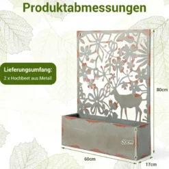Dekorative erhöhte Gartenbeet-Set mit 2 Stück Metallhochbeete 60 x 17 x 80 cm Rost