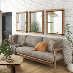 Dekorativer hängender Wandspiegel Spiegel zur Wandmontage Bauernhausstil 77 x 99,5 cm Natur