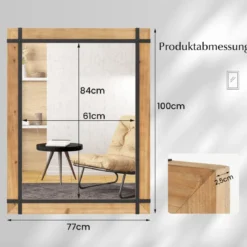 Dekorativer hängender Wandspiegel Spiegel zur Wandmontage Bauernhausstil 77 x 99,5 cm Natur
