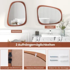 Dekorativer Wandspiegel mit Rustikalem Rahmen Asymmetrischer Spiegel 68 x 53,5 cm