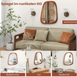 Dekorativer Wandspiegel mit Rustikalem Rahmen Asymmetrischer Spiegel 68 x 53,5 cm