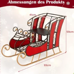 Deko Schlitten aus Metall Weihnachtsschlitten für Weihnachten 93 x 41 x 59 cm Rot