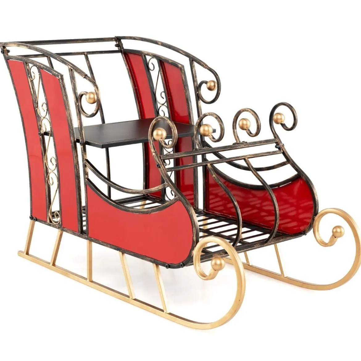 Deko Schlitten aus Metall Weihnachtsschlitten für Weihnachten 93 x 41 x 59 cm Rot