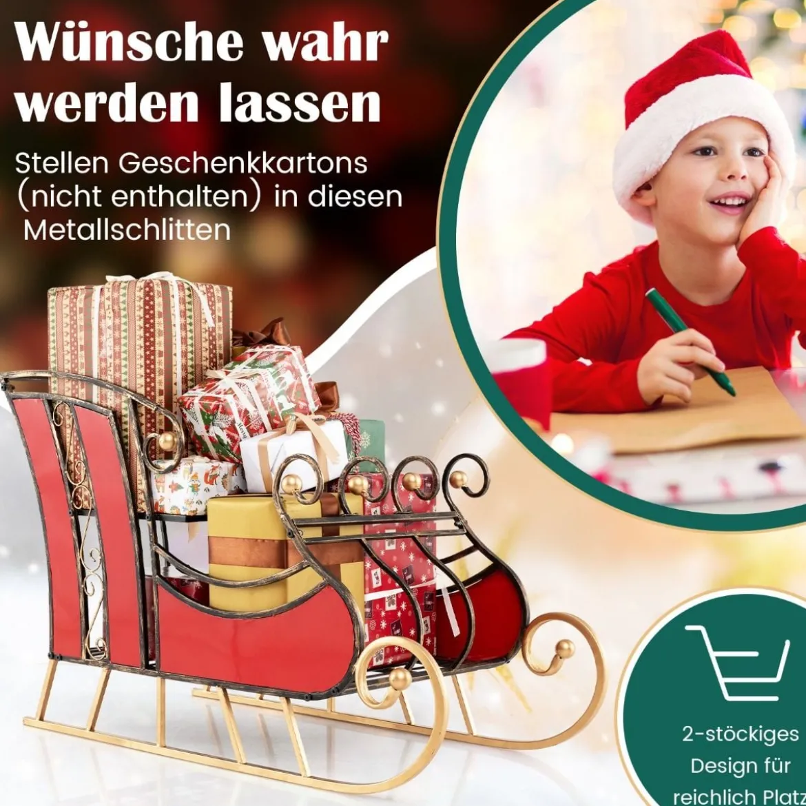 Deko Schlitten aus Metall Weihnachtsschlitten für Weihnachten 93 x 41 x 59 cm Rot