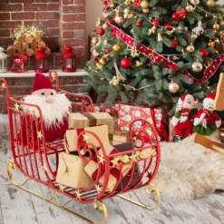 Deko Schlitten für Weihnachten Metallschlitten Weihnachtsdeko 99 x 36 x 61 cm Rot