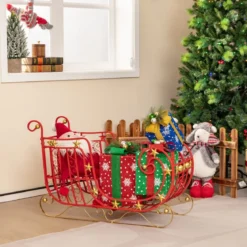 Deko Schlitten für Weihnachten Metallschlitten Weihnachtsdeko 99 x 36 x 61 cm Rot