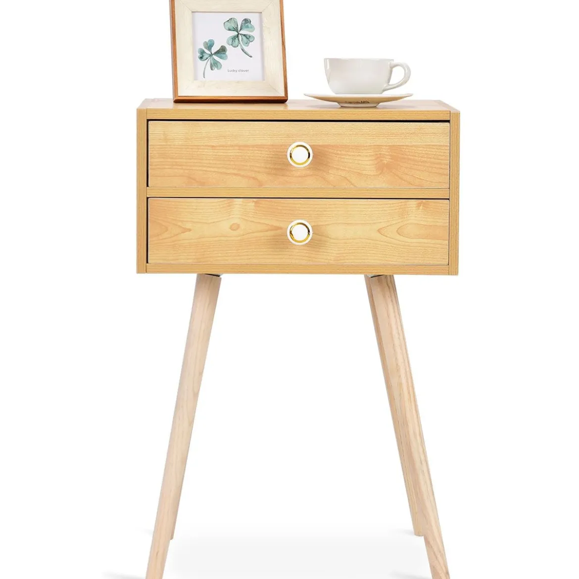 Design Nachttisch Ablagetisch Couchtisch mit Zwei Schubladen Natur