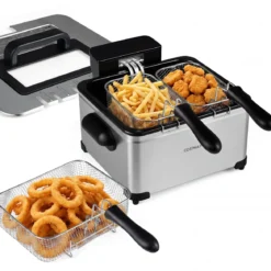 Digitale Fritteuse mit Öl 5 L 1700 W Edelstahl Frittiertopf Pommes mit 3 Körben & 6 Programmen