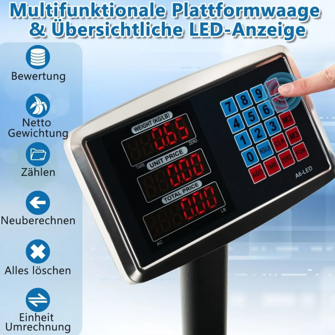 Digitale Plattformwaage 300kg / 50g Paketwaage mit Preisrechner LB/KG Multifunktionale Ladenwaage