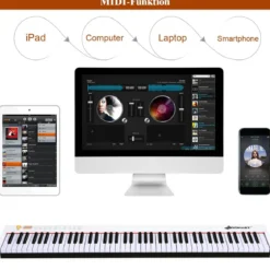 Digitales Klavier mit 88 Tasten tragbares elektronisches Keyboard 127 x 21,5 x 6,5 cm Weiß + Schwarz