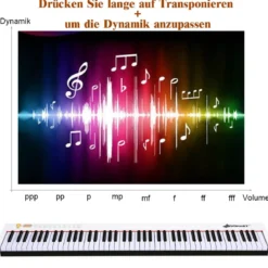 Digitales Klavier mit 88 Tasten tragbares elektronisches Keyboard 127 x 21,5 x 6,5 cm Weiß + Schwarz