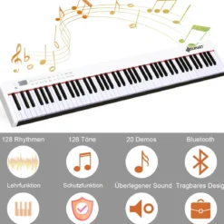 Digitales Klavier mit 88 Tasten tragbares elektronisches Keyboard 127 x 21,5 x 6,5 cm Weiß + Schwarz