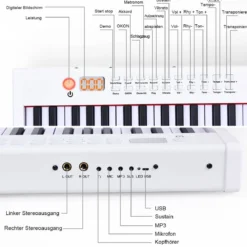Digitales Klavier mit 88 Tasten tragbares elektronisches Keyboard 127 x 21,5 x 6,5 cm Weiß + Schwarz