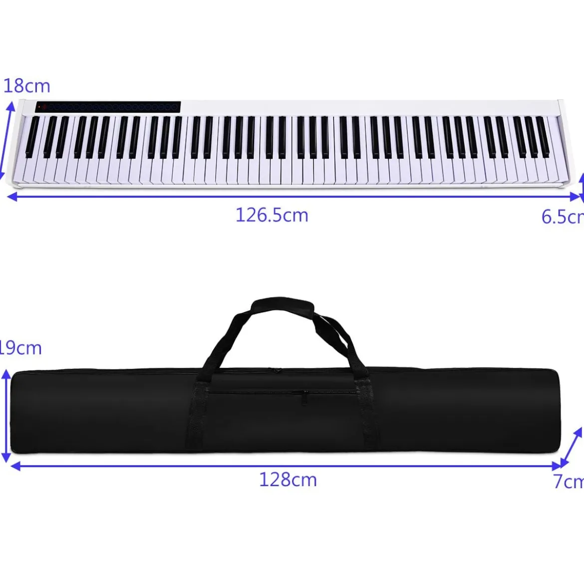 Digitales Piano Keyboard mit 88 Tasten Kinder elektrisches Klavier 126,5 x 18 x 6,5 cm Schwarz + Weiß