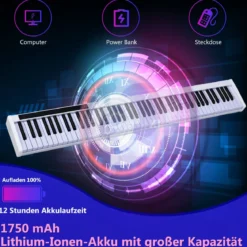 Digitales Piano Keyboard mit 88 Tasten Kinder elektrisches Klavier 126,5 x 18 x 6,5 cm Schwarz + Weiß