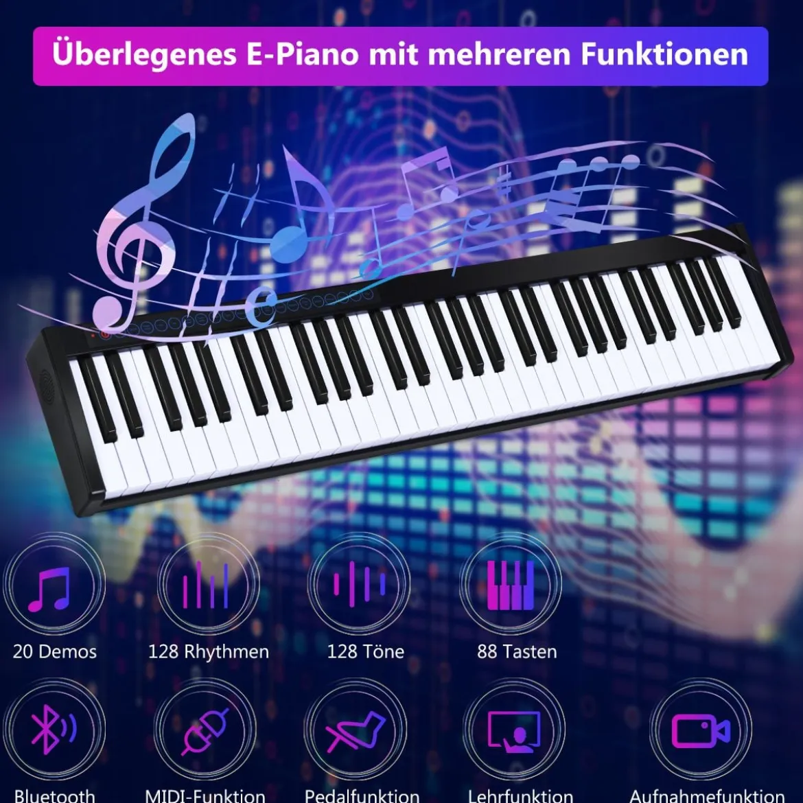 Digitales Piano Keyboard 61 Tasten elektronisches Klavier Keyboard 88,5 x 18 x 6,5 cm Schwarz