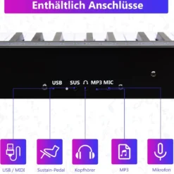 Digitales Piano Keyboard 61 Tasten elektronisches Klavier Keyboard 88,5 x 18 x 6,5 cm Schwarz