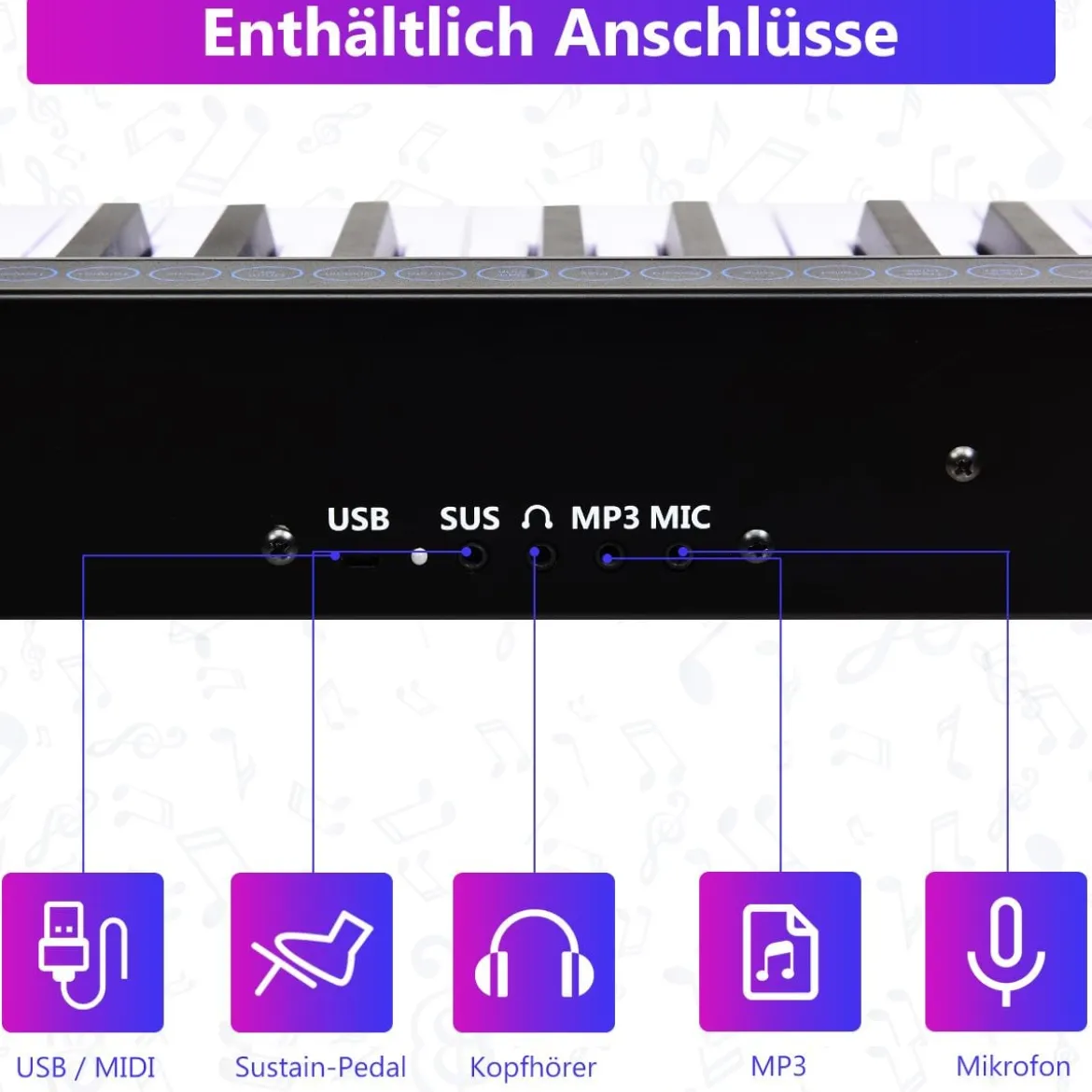 Digitales Piano Keyboard 61 Tasten elektronisches Klavier Keyboard 88,5 x 18 x 6,5 cm Schwarz