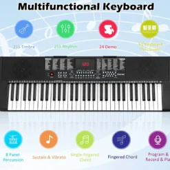 Digitalpiano Elektronisches Keyboard 61 Tastatur Elektroklavier 83 x 27,5 x 9 cm Schwarz