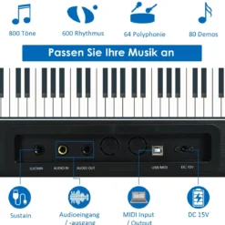Digitalpiano Klavier Elektrisches Keyboard Klaviertastatur mit Netzteil 135x32,5x10,5CM