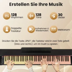 Digital Piano 88-Tasten mit Hammermechanik gewichtete Tastatur E-Piano mit Möbelständer Schwarz