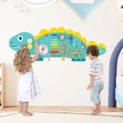 Dinosaurier Aktivitätswand für Kleinkinder 11-in-1 Montessori Holz-Sensorik-Wandspielzeug Grün