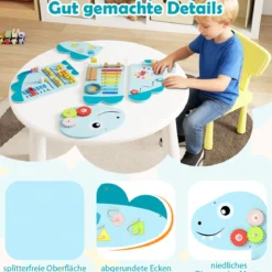Dinosaurier Aktivitätswand für Kleinkinder 11-in-1 Montessori Holz-Sensorik-Wandspielzeug Blau