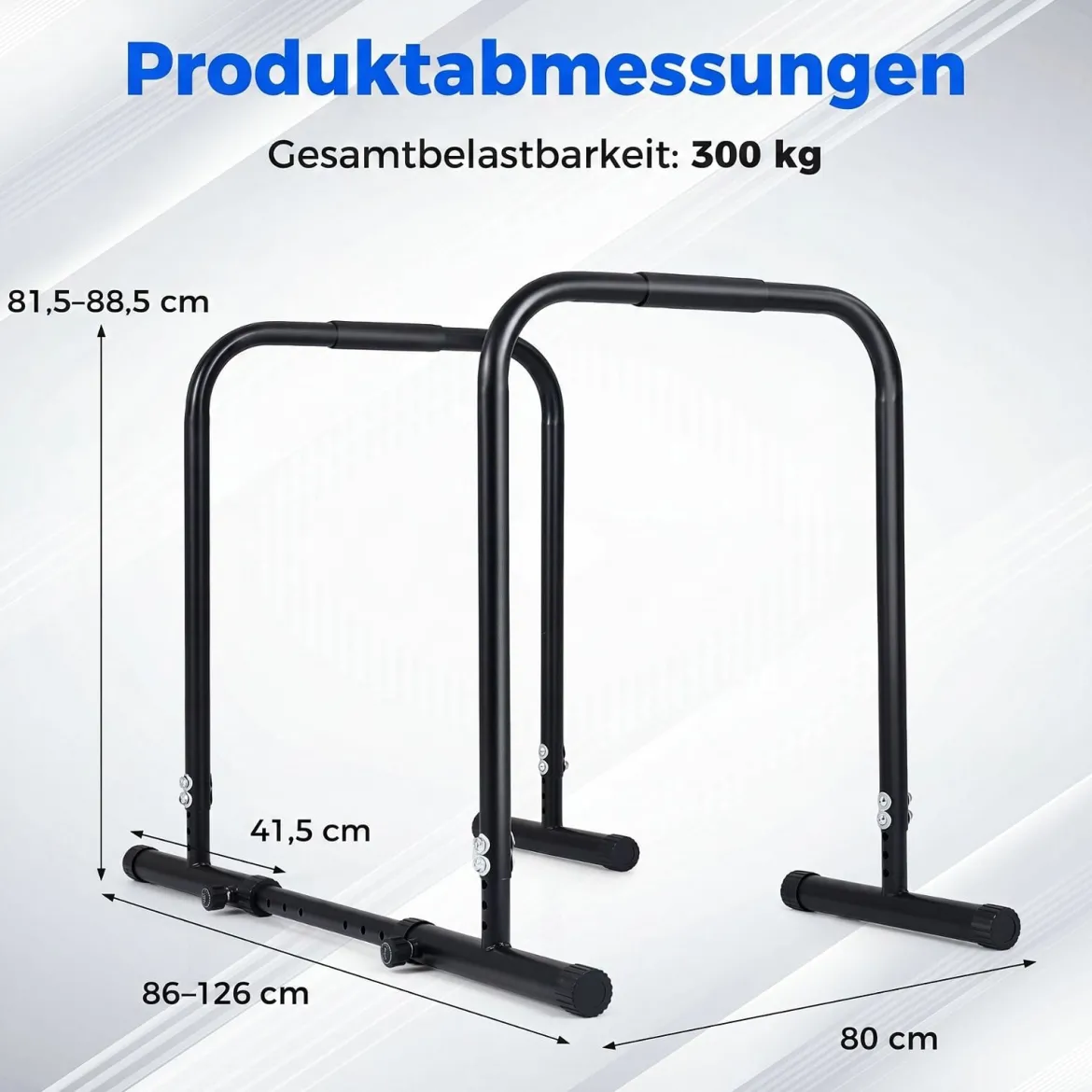 Dip Station 4 Höhenstufen & 5Breitenstufen Verstellbar Gesamt bis 300 kg Belastbar Schwarz