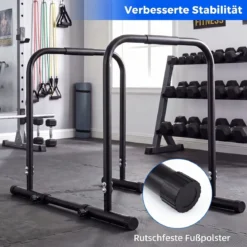 Dip Station 4 Höhenstufen & 5Breitenstufen Verstellbar Gesamt bis 300 kg Belastbar Schwarz