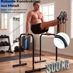 Dip Station 4 Höhenstufen & 5Breitenstufen Verstellbar Gesamt bis 300 kg Belastbar Schwarz