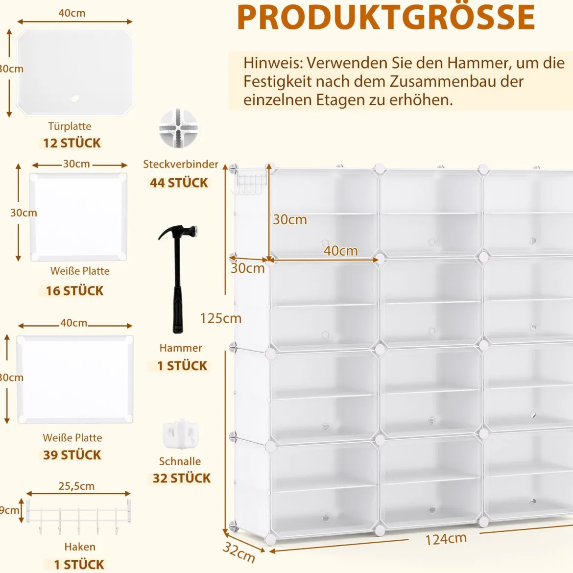 DIY Schuhregal mit 12 Fächern für 48 Paar Schuhe & Stiefel Kunststoff Schuhschrank Schuh Organizer Weiß