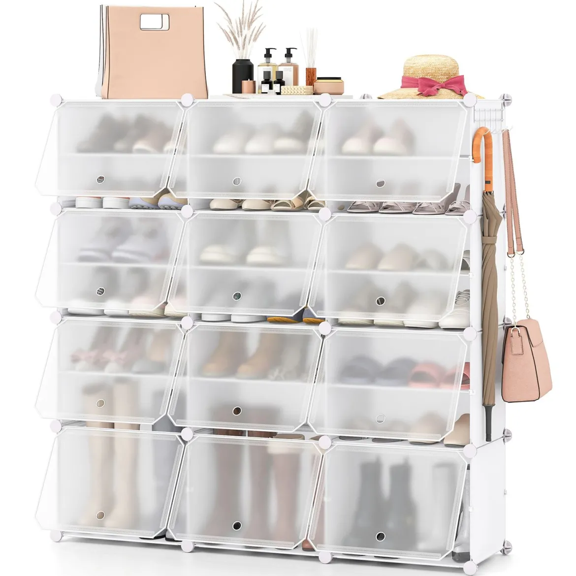 DIY Schuhregal mit 12 Fächern für 48 Paar Schuhe & Stiefel Kunststoff Schuhschrank Schuh Organizer Weiß