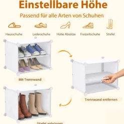 DIY Schuhregal mit 12 Fächern für 48 Paar Schuhe & Stiefel Kunststoff Schuhschrank Schuh Organizer Weiß