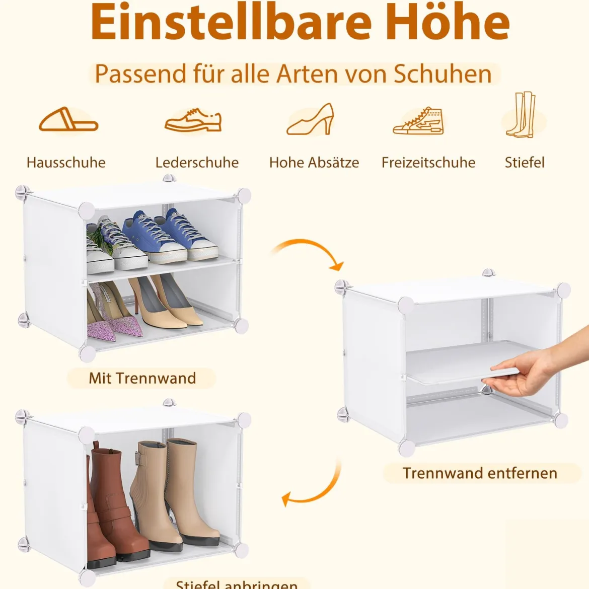 DIY Schuhregal mit 12 Fächern für 48 Paar Schuhe & Stiefel Kunststoff Schuhschrank Schuh Organizer Weiß