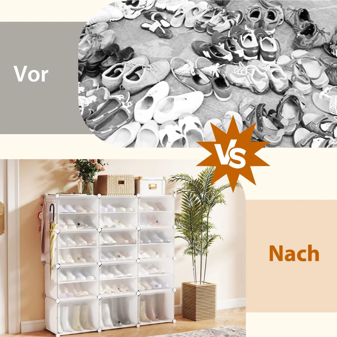 DIY Schuhregal mit 12 Fächern für 48 Paar Schuhe & Stiefel Kunststoff Schuhschrank Schuh Organizer Weiß