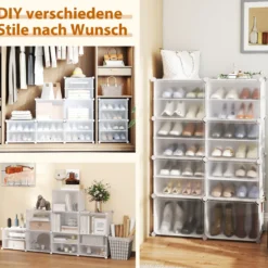 DIY Schuhregal mit 12 Fächern für 48 Paar Schuhe & Stiefel Kunststoff Schuhschrank Schuh Organizer Weiß