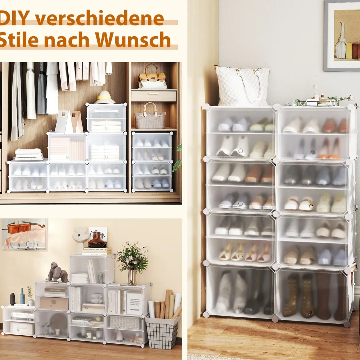 DIY Schuhregal mit 12 Fächern für 48 Paar Schuhe & Stiefel Kunststoff Schuhschrank Schuh Organizer Weiß