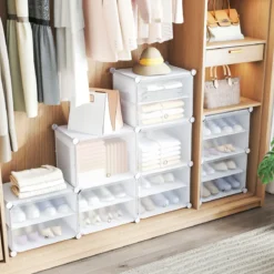 DIY Schuhregal mit 12 Fächern für 48 Paar Schuhe & Stiefel Kunststoff Schuhschrank Schuh Organizer Weiß