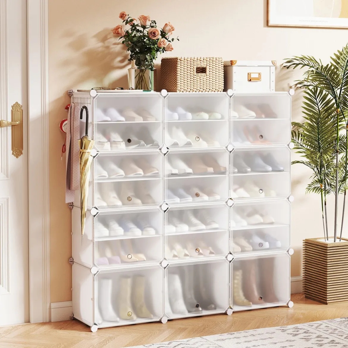 DIY Schuhregal mit 12 Fächern für 48 Paar Schuhe & Stiefel Kunststoff Schuhschrank Schuh Organizer Weiß