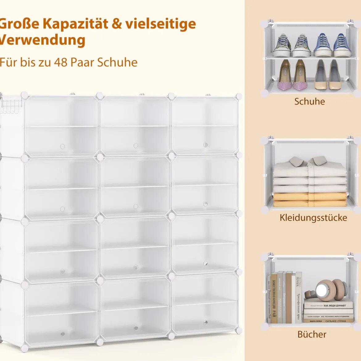 DIY Schuhregal mit 12 Fächern für 48 Paar Schuhe & Stiefel Kunststoff Schuhschrank Schuh Organizer Weiß
