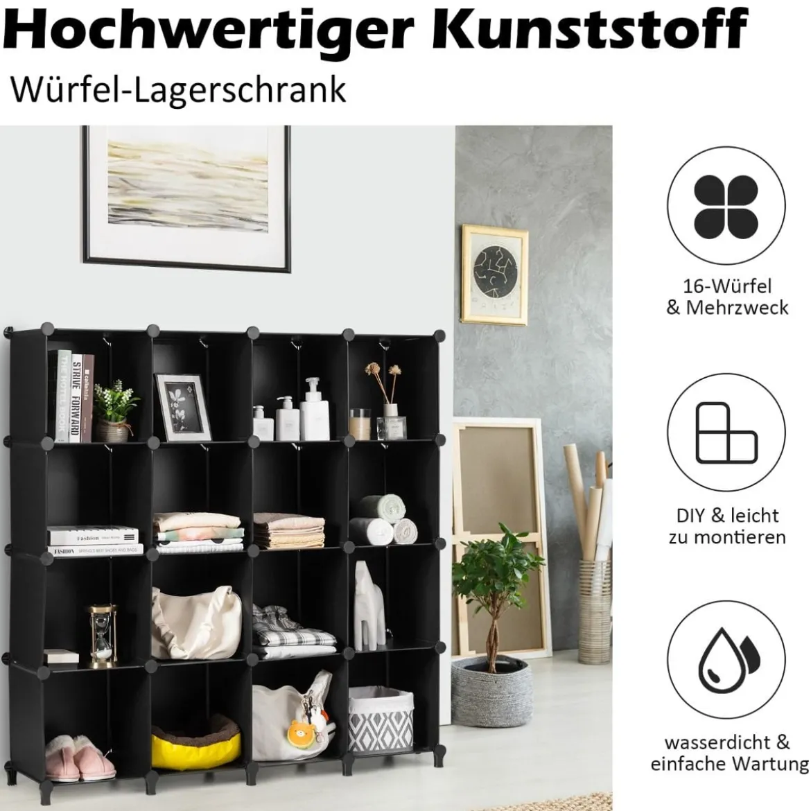 DIY Würfelregal mit 16 Fächern Regalsystem stapelbar Steckregal Schuhregal für Wohnzimmer & Schlafzimmer