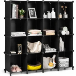 DIY Würfelregal mit 16 Fächern Regalsystem stapelbar Steckregal Schuhregal für Wohnzimmer & Schlafzimmer