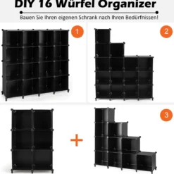 DIY Würfelregal mit 16 Fächern Regalsystem stapelbar Steckregal Schuhregal für Wohnzimmer & Schlafzimmer