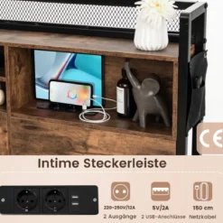 Doppelbettgestell mit LED-Lichtern & Ladestation Industrielles Plattformbett 200 x 140 cm/200 x 160 cm